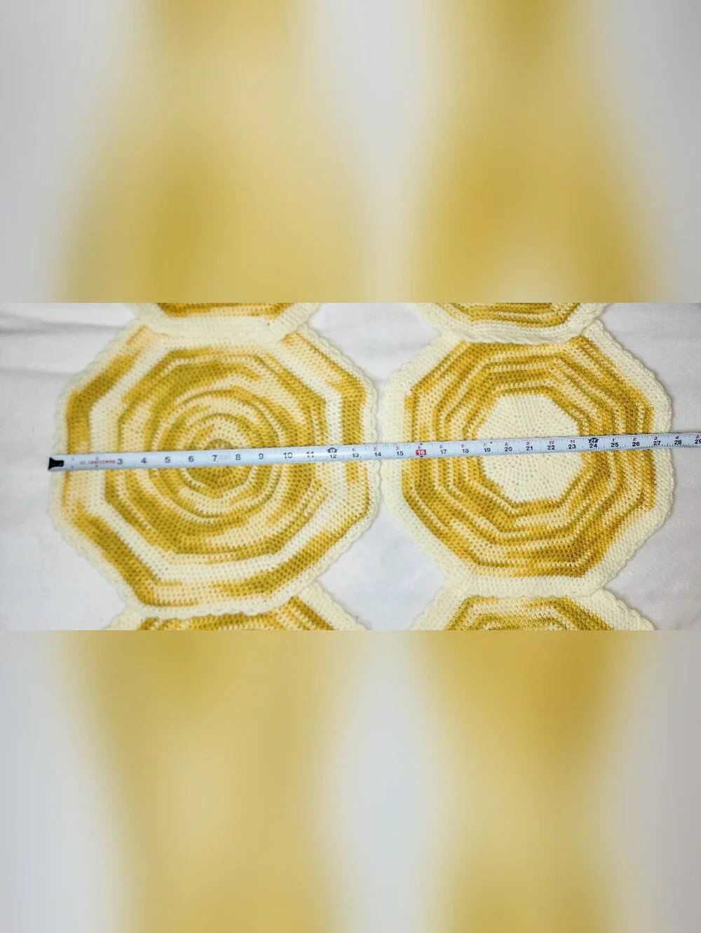 Set Of 6 Vintage Yellow And White Crocheted Placemats In Prestine Condition